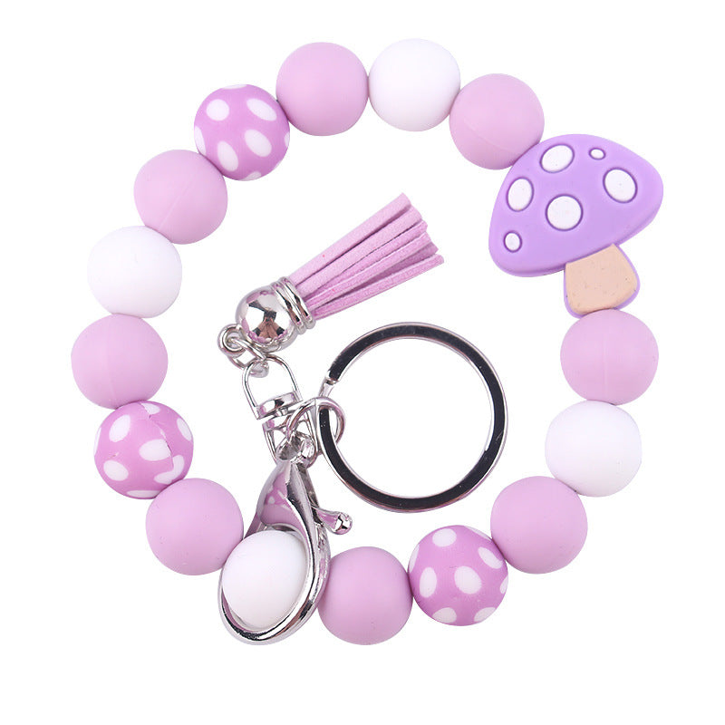 Wholesale Leather short tassel mushroom beaded bracelet keychain accessories